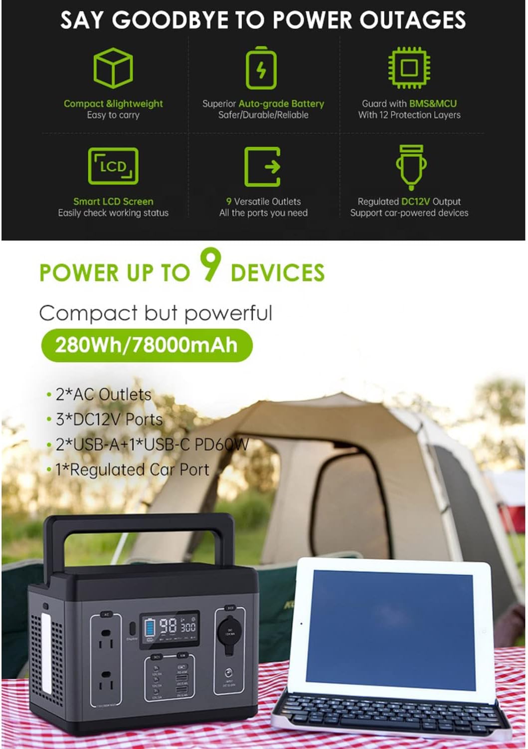 สถานีพลังงานแบบพกพา 500W แบตเต - Ac Outdoor Power บทวิจารณ์และราคา